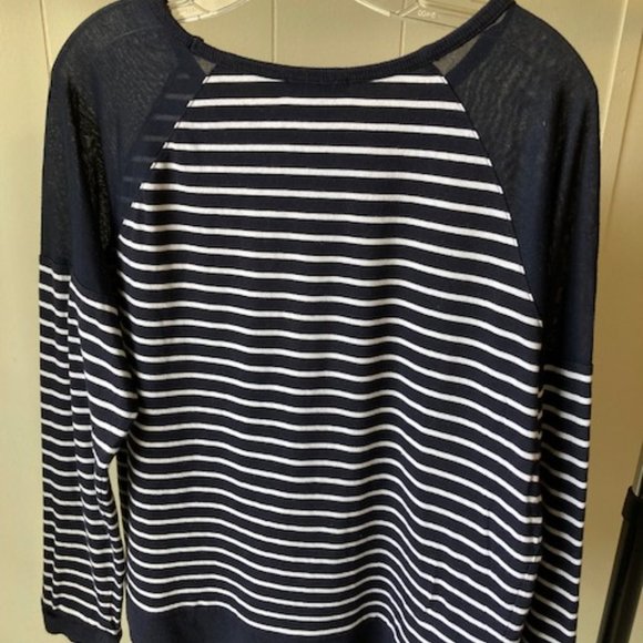 Gap Navy stripe cotton tee sheer sleeve L - Picture 3 of 4